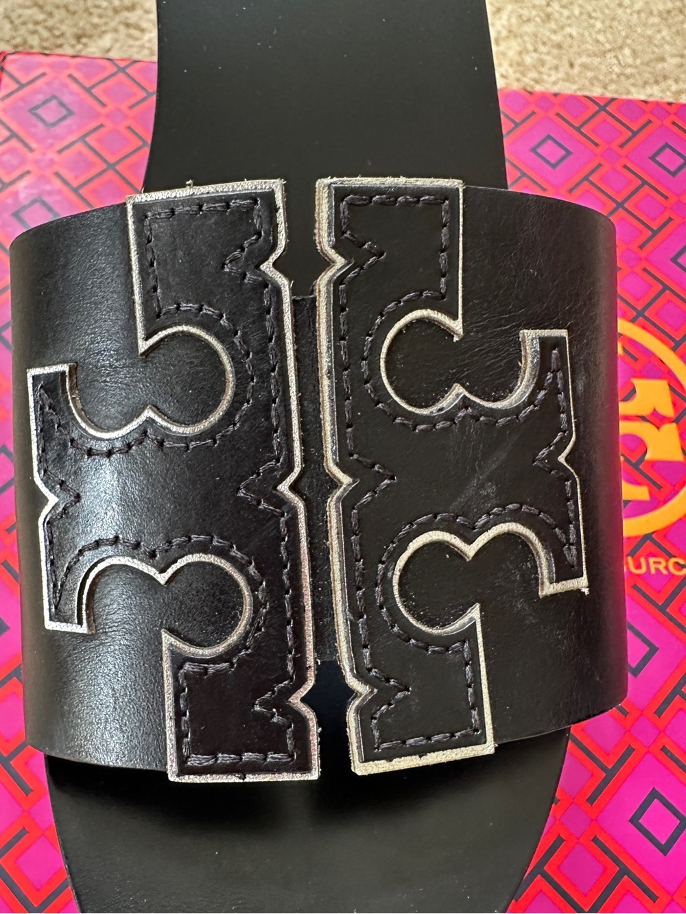 Tory Burch Ines 80mm Wedge Slide - Black/Silver - Size 9 - Picture 4 of 6